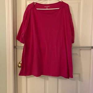 Almost boat neckline with extra detail on shoulder, very roomy 2X